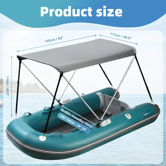 Bimini Top for Jon/Aluminum Boat (Width 3.3-4.6 ft) with Mounting Hardware,2 Bow Sun Shade Canopy Accessories with Storage Boots 63" L x 39"- 55" W x 43.3“H (Hard Boat Bimini top Set)