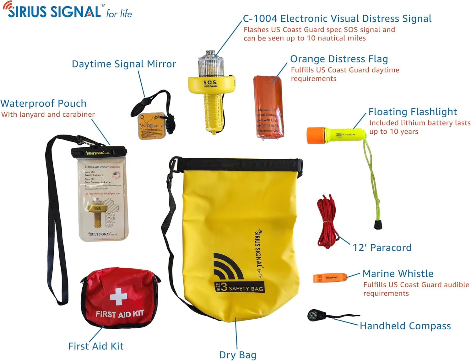 Sirius Signal Boating Safety and Emergency SOS Kit - USCG Approved Dry Bag