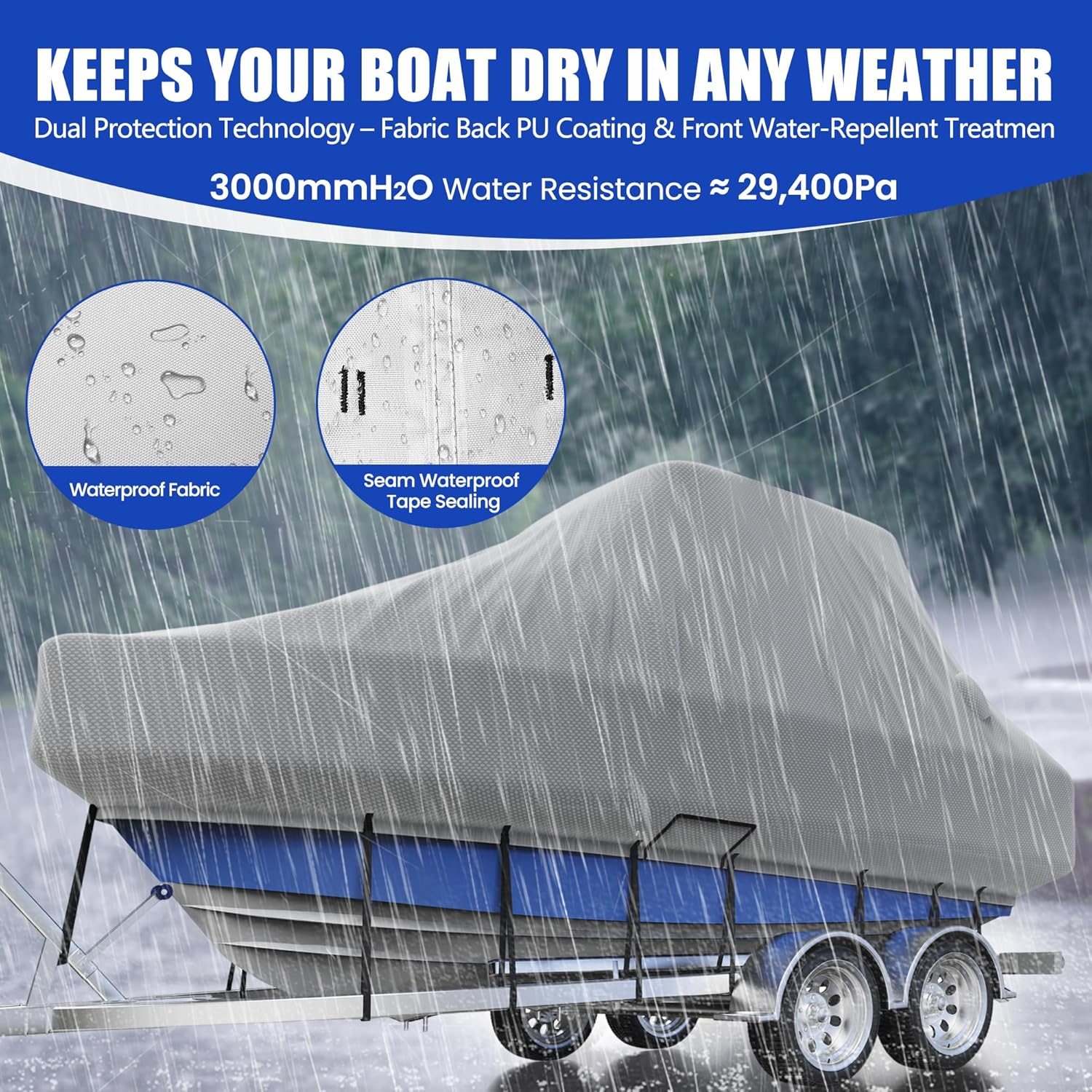 Center Console Boat Cover 24-26ft, Trailerable T-Top/Hard-Top Boat Cover, Heavy Duty Marine Grade Oxford Waterproof Boat Covers Gray 24'-26' Long (Beam Width Up to 114")
