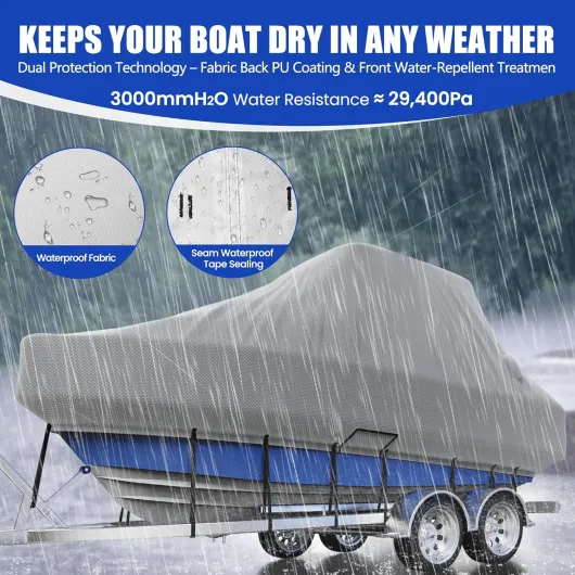 Center Console Boat Cover 24-26ft, Trailerable T-Top/Hard-Top Boat Cover, Heavy Duty Marine Grade Oxford Waterproof Boat Covers Gray 24'-26' Long (Beam Width Up to 114")