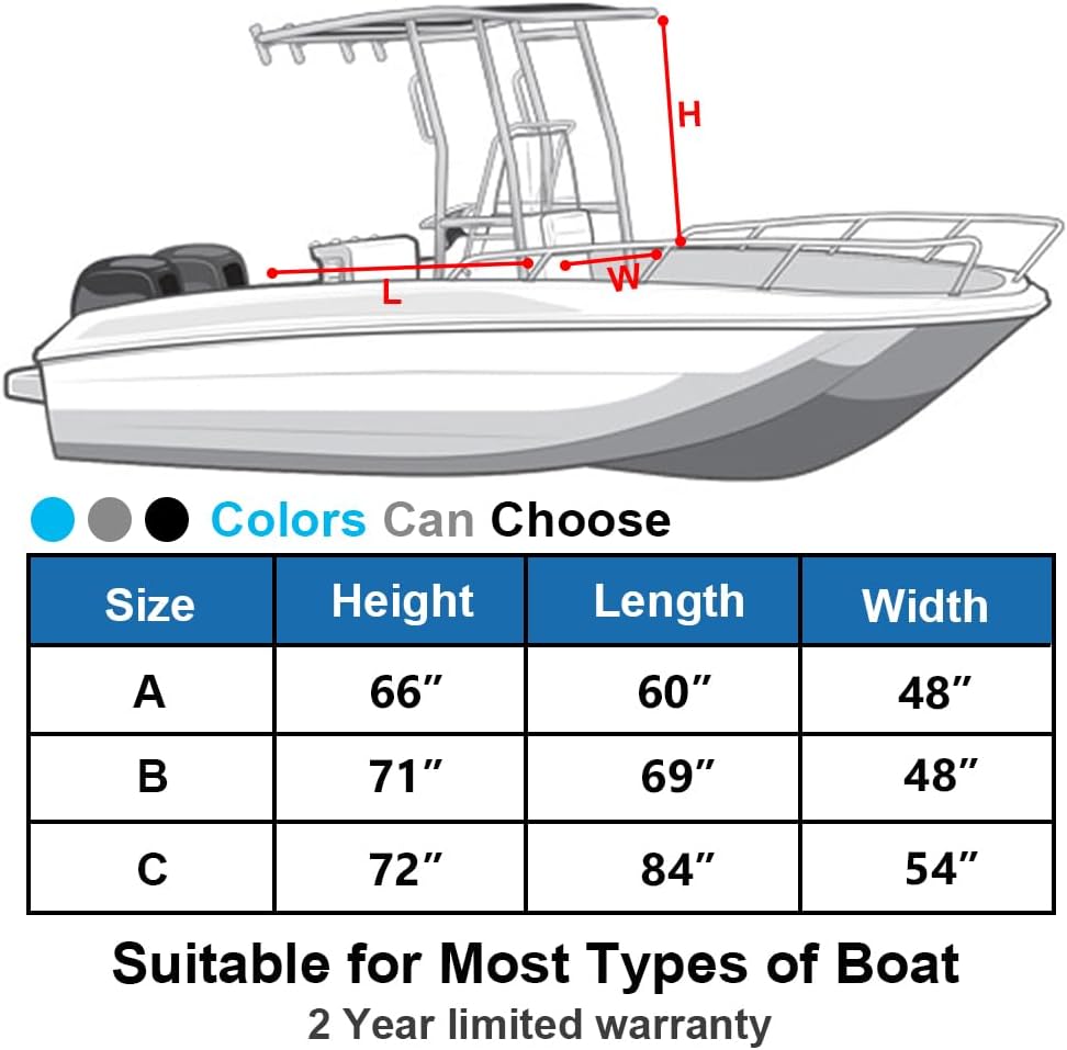 T-Top Center Console Cover for Boat - 600D Waterproof Marine Grade Oxford Fabric, Heavy Duty (Black, 48" W x 60" L x 66" H) 48"W x 60"L x 66"H Black