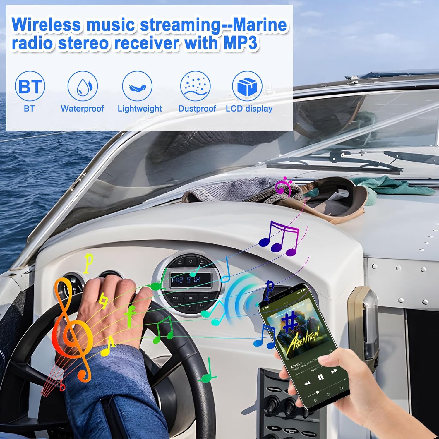 Boat Stereo Marine Speaker MP3 Player AM/FM Radio Stereo for Boats Yachts Marine Boats