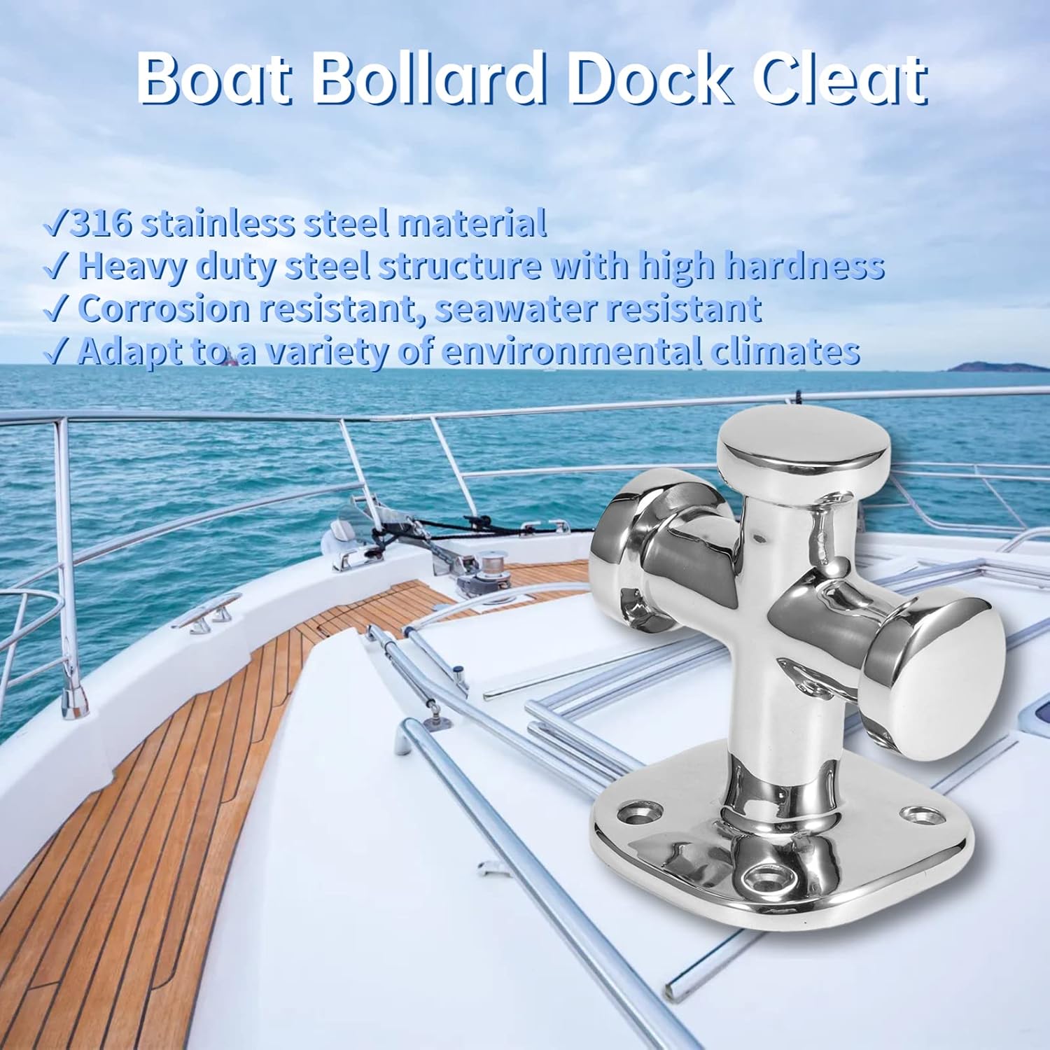 Dock Cleat, 62x63x83mm 316 Stainless Steel Marine Single Cross Bollard Mooring Bitt Cleat Deck Hardware for Boat