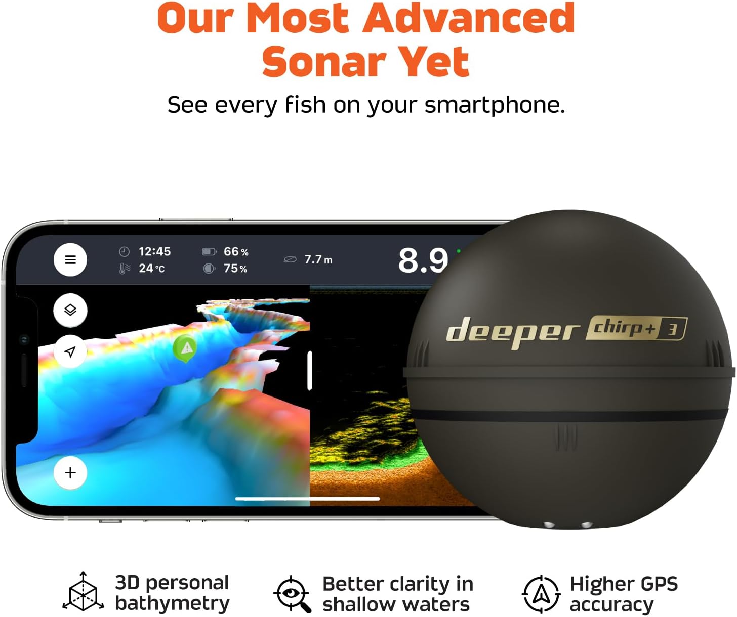 CHIRP+ 3 Castable GPS Sonar - Portable Fish and Depth Finder for Boat Fishing, Ice Fishing, Shore Fishing - Personal 3D Depth Maps with User-friendly Free App